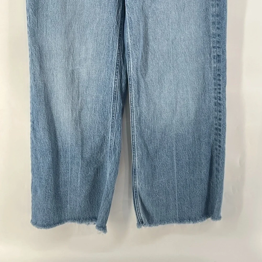 J. Crew Wide Leg Trouser Jeans Sz 28 High Rise Raw Hem Light Wash Denim Festival